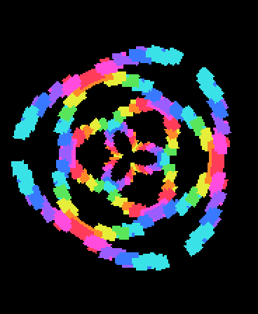 Rainbow spiral particles