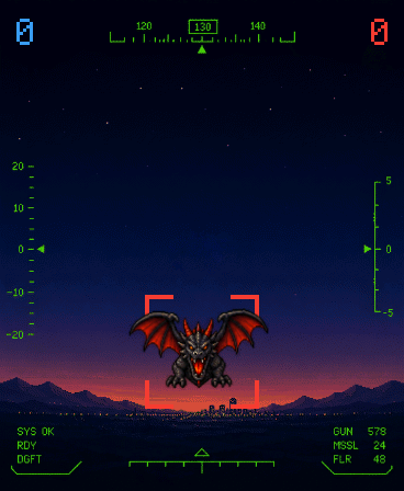 Flight game with a dragon in the cockpit view