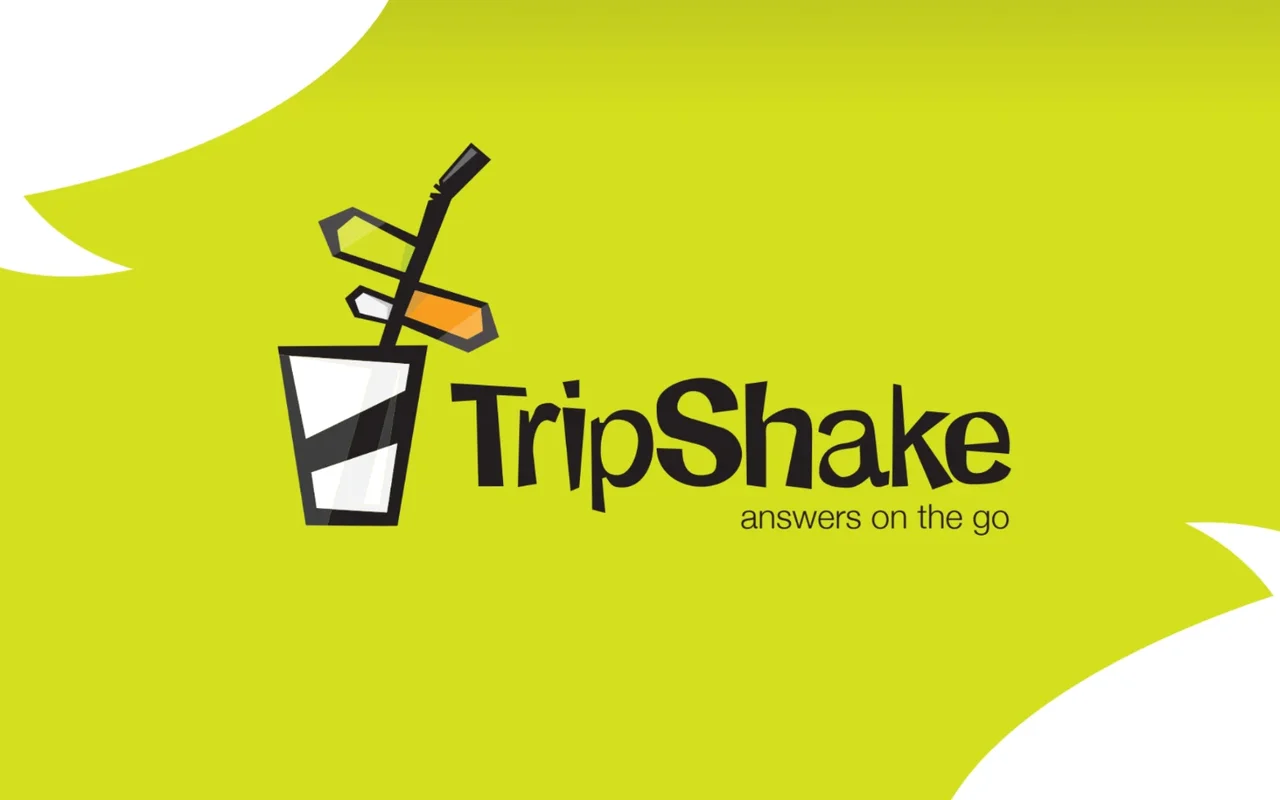 The TripShake logo on lime green: a glass with a straw that branches into signposts, and the line “answers on the go”