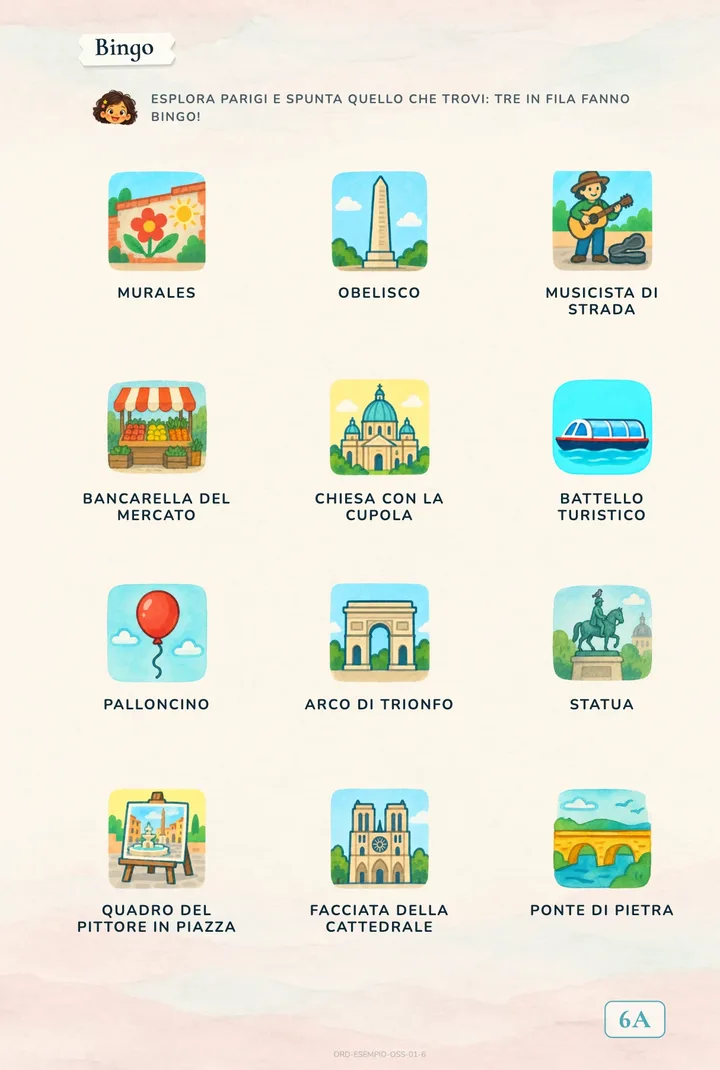Bingo page: tick off what you spot while exploring Paris