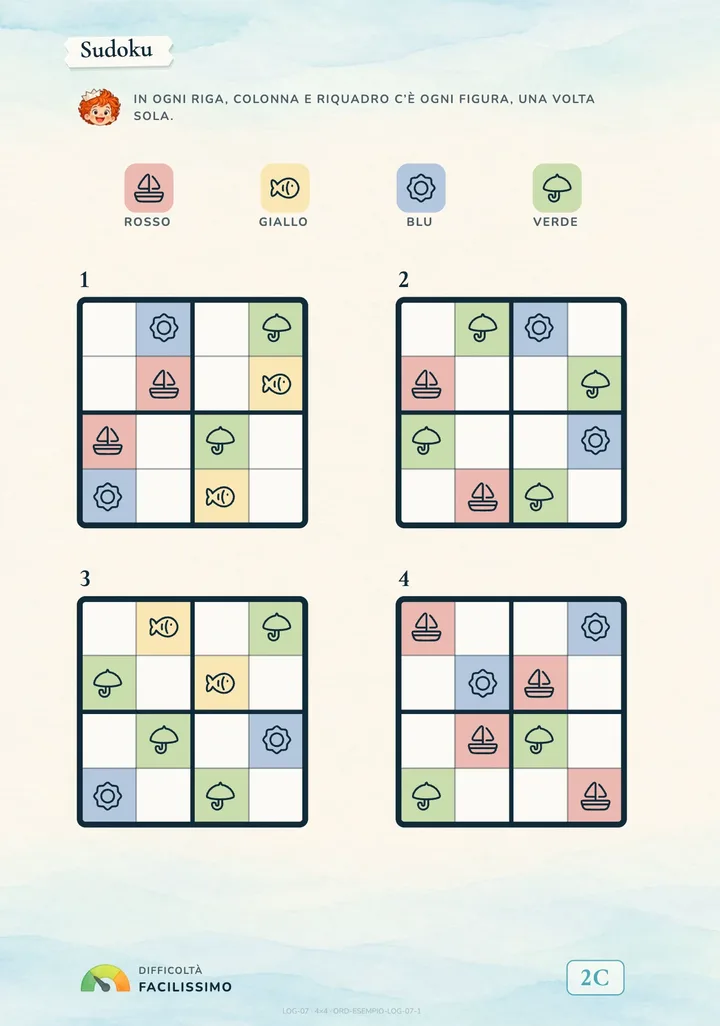 Sudoku page: four 4x4 puzzles with pictures instead of numbers